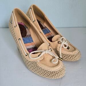 The Sak Newport Katie Wedge Women's 8 Tan Crochet Canvas Summer Coastal Beach